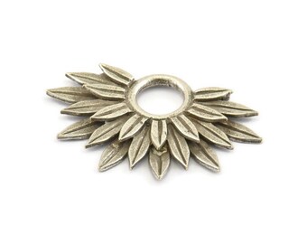 Silver Sunflower Charm, 2 Antique Silver Plated Brass Flower Charms, Pendants, Earrings, Findings (38x24mm) N0947