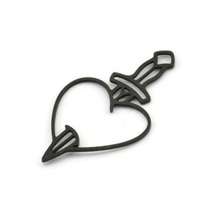 Black Heart Charm, 12 Oxidized Black Brass Heart And Sword Shaped Charms With 1 Loop, Findings, Pendants (32x18x0.60mm) SMP0088 A6378