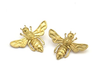 Brass Bee Pendant, 4 Raw Brass Bee Charm With 1 loop, Pendant (21x24mm) E585