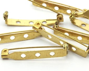 Brass Brooch Pin, 20 Raw Brass Brooch Pins Back Base Safety Pins With 3 Holes (31mm) A0491