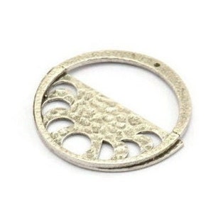 Moon Phases Charm, 2 Hammered Antique Silver Plated Brass Semi Circle Charms, Earrings, Findings (32x29mm) N1098