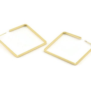 Gold Square Earring, 2 Gold Plated Brass Square Stud Earrings (40x2x1mm) D1623