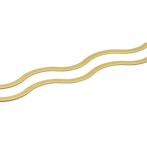 May include: Two gold wavy hair clips. The clips are made of metal and have a smooth, shiny finish.