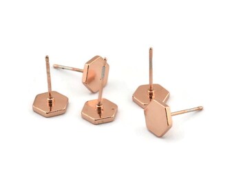 Sechseck Ohrringe rosegold, 6 Messing Hexagon Ohrstecker (8mm) D1460