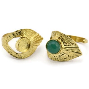 Brass Ring Settings, Raw Brass Drop Ring With 1 Stone Setting - Pad Size 8mm N1120