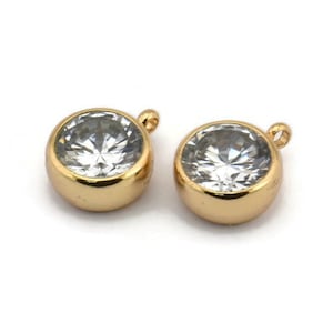 Zircon Bead Connector, 2 CZ Zircon Gold Plated Brass Beads with 1 Loop (12x9.5mm) BS 1737 Q0362