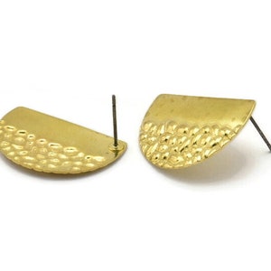 Semi Circle Earring, 6 Textured Raw Brass Half Moon Stud Earrings (26.5x17.5x0.65mm) D957 A1229