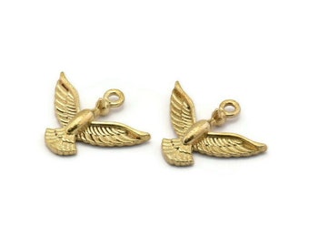 Brass Birds Charm, 8 Raw Brass Birds Charms With 1 Loops, Pendants, Findings (16x19x4mm) SY0028