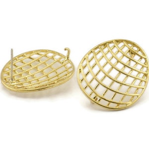 Brass Filter Earring, 4 Raw Brass Filter Stud Earrings With 1 Loop (24x22mm) N1205