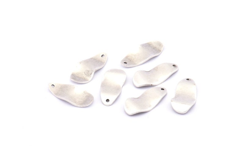 D582 H747 12 Antique Silver Plated Brass Wavy Charms With 1 Hole Silver Wavy Charm 21x10x0.80mm