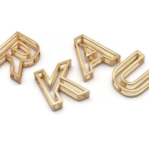 Letras doradas, letras del alfabeto en 3D de latón bañado en oro, colgantes de letras doradas, dijes de iniciales, mayúsculas, dijes de iniciales personalizados