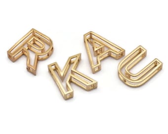 Gold Letter, Gold Plated Brass 3D Alphabet Letters, Gold Letter Pendants, İnitial Charms, Uppercase, Personalized Initial Charms