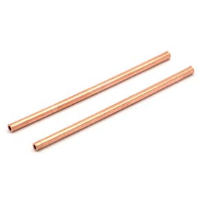 May include: Two copper tubes, each approximately 15 cm long, with a smooth, polished finish.
