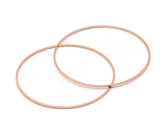 Rose Gold Circle Connectors, 8 Rose Gold Plated Brass Circle Connectors (50mm) Bs-1111 Q0181