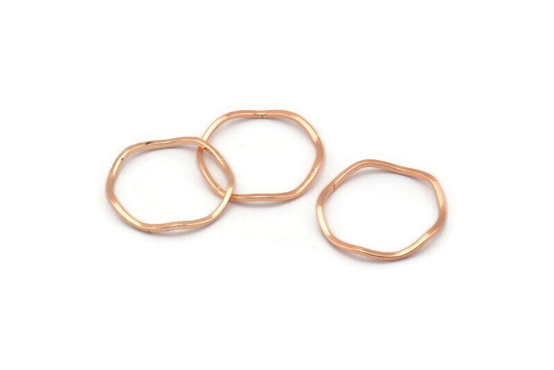 Rose Gold Circle Rings, 24 Rose Gold Lacquer Plated Brass Wavy