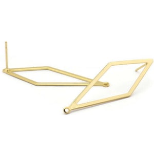 Gold Diamond Earring, 4 Gold Plated Brass Rhombus Stud Earrings With 1 Loop (42x14x0.80mm) D0773 A1400