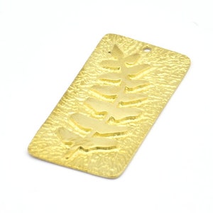 Brass Leaf Charm, 2 Raw Brass Leaf Textured Rectangle Charms With 1 Hole, Pendants (39x20mm) V146