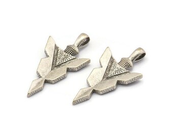 Silver Knife Charm, 2 Antique Silver Plated Brass Knife Pendants With 1 Loop, Charms (35x18.5x4mm) BS 2006