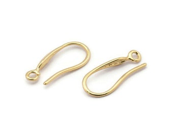 Gold Ohrhaken, 10 Vergoldete Messing Ohrring-Brisuren, Ohrring Haken (19 mm) D1337