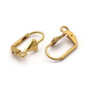 50 piezas de latón crudo para pendientes con cierre de palanca y concha (15 x 9 mm) Brsl 90 A0609