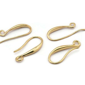 Gold Ear Hooks, 8 Gold Plated Brass Earring Wires, Earring Hooks (21x7.5mm) BS 1824