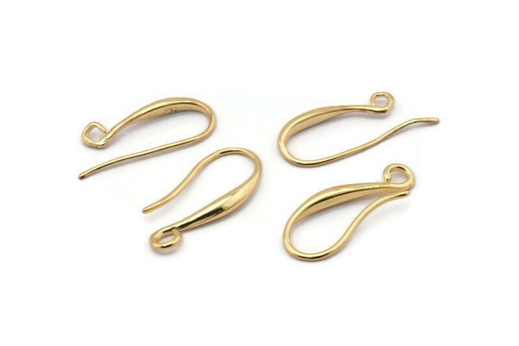 Gold Ear Hooks, 8 Gold Plated Brass Earring Wires, Earring Hooks (21x7.5mm)  BS 1824