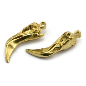 Bird Skull Charm, Raw Brass Bird Skull Necklace Pendants, (30x9x8mm) N0490
