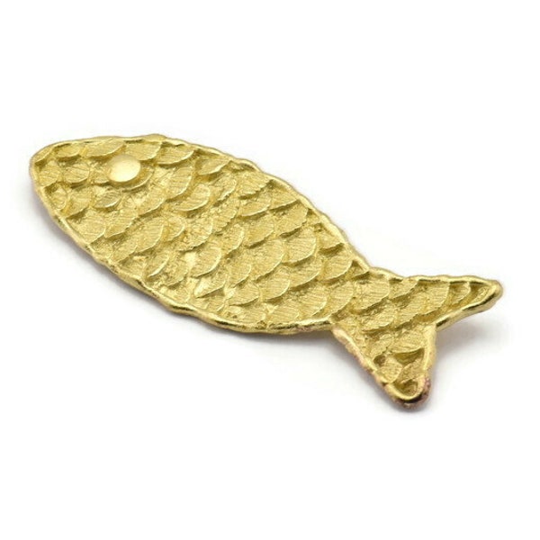 Brass Fish Pendant, 1 Raw Brass Fish Scale Textured Pendants, With 2 Loops (52x19mm) BS 2447