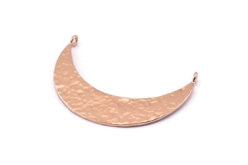 43x11x1mm Hammered Crescent Pendant U147 Rose Gold Plated Brass Crescent Moon Charms With 2 Loops