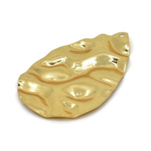 Gold Drop Charm, Gold Plated Brass Wavy Drop Charm With 1 Hole, Findings (44x29mm) D1011