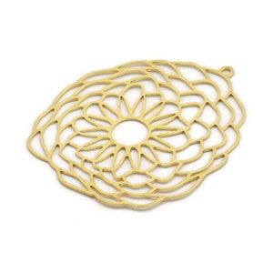 Brass Flower Charm, 4 Raw Brass Flower And Sun Shaped Charms With 1 Loop, Findings (50x42x0.60mm) A4907