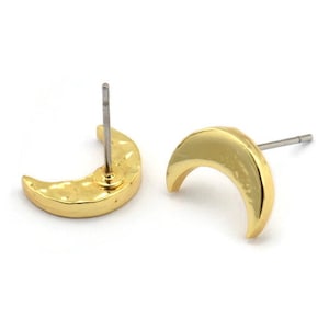Gold Moon Earring, 4 Gold Plated Brass Crescent Moon Stud Earrings (12x4x2mm) N1588