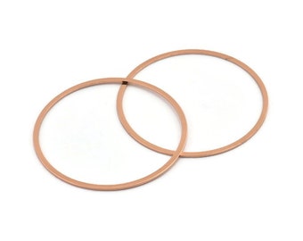Rose Gold Circle Connector, 2 Rose Gold Plated Brass Circle Connectors (60x2x1mm) D990 Q1062
