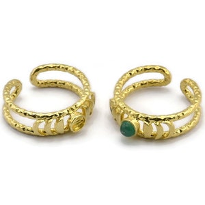 Brass Ring Settings, 3 Raw Brass Moon Phases Ring With 1 Stone Setting - Pad Size 4mm V134