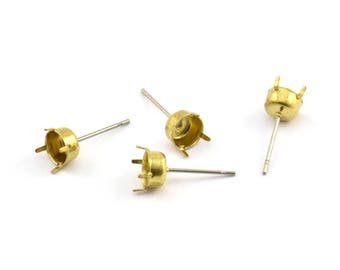 Poste de acero inoxidable, 50 postes de latón crudo para pendientes / Acero inoxidable 6 x 15 mm / Almohadilla de 5 mm A0424