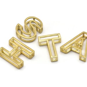 Letras de latón, letras del alfabeto en 3D de latón crudo, colgantes de letras de latón, dijes de iniciales, mayúsculas, dijes de iniciales personalizados