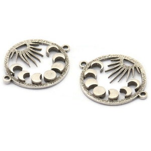 Moon Phases Charm, 2 Antique Silver Plated Brass Crescent Charms With 2 Loops, Connectors, Bracelet Parts (22mm) N1356 H1568