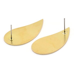 Brass Drop Earring, 6 Raw Brass Drop Stud Earrings (33x16x1mm) D0781 A2355