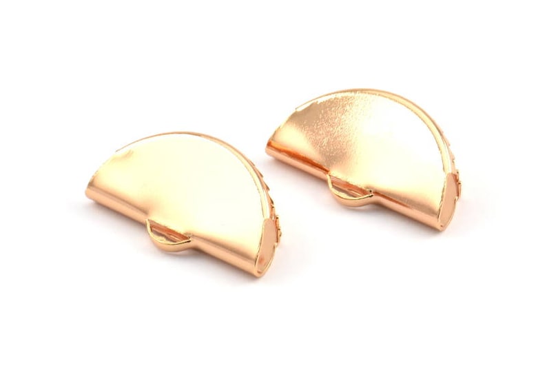 D404 Q179 4 Rose Gold Plated Ribbon Crimp Ends With 1 Loop Findings 25x12mm