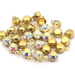 AB Rhinestone Charms, 12 AB  Rhinestone Charms with Raw Brass Setting for SS24 (5mm) Y361 Y159