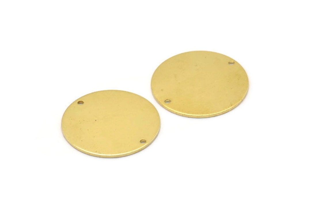 Brass Round Charm, 8 Raw Brass Round Charms With 2 Holes