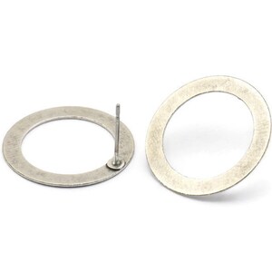 Silver Circle Earring, 8 Antique Silver Plated Brass Circle Stud Earrings (22x0.45mm) A1351 A1802