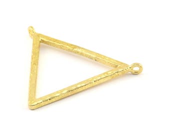 Reading Glasses Pendant, 2 Raw Brass Hammered Triangle For Glass With 2 Loops, Geometric Pendant, Findings (42x2.5x2.5mm) U117