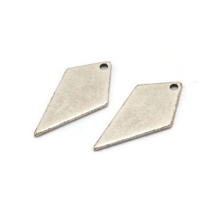 Silver Diamond Charm, 12 Antique Silver Plated Brass Rhombus Stamping Blanks With 1 Hole, Earrings, Findings (20x10x0.80mm) D854