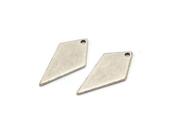 Silver Diamond Charm, 12 Antique Silver Plated Brass Rhombus Stamping Blanks With 1 Hole, Earrings, Findings (20x10x0.80mm) D854