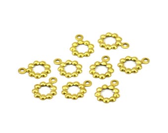 Brass Tiny Pendant, 50 Raw Brass Tiny Flower Pendants, Charms (10.5mm) A0644