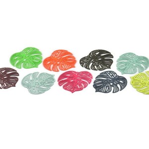Brass Monstera Charm, 6 Raw Brass Monstera Leaf Charms With 1 Hole, Different Color Opitons (32x0.30mm) D1669