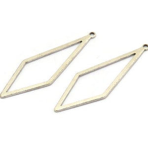Silver Diamond Charm, 12 Antique Silver Plated Brass Rhombus Charms With 1 Loop, Earrings, Findings (42x14x0,60mm) D0773
