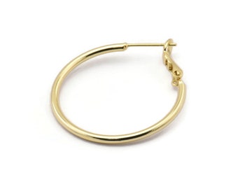 Gold Earring Clasp, 4 Gold Plated Brass Round Earring Findings (30x1.8mm) D1264