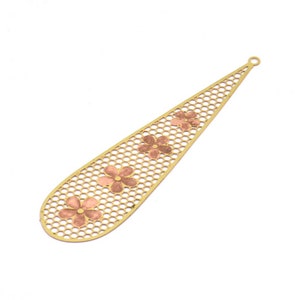 Brass Earring Charm , 10 Raw Brass Textured Flower Earring Charms With 1 Loop Pendants, Findings (80x20mm) E423